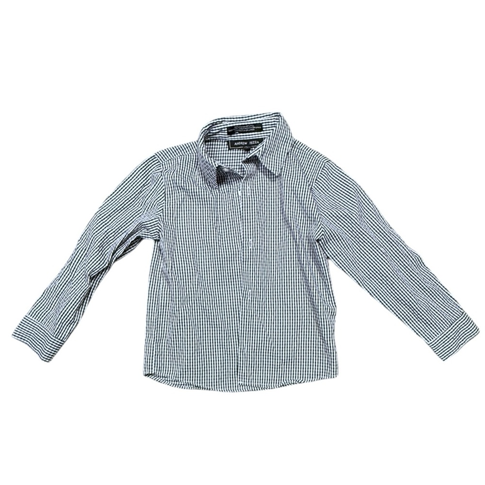 Andrew Fezza Boys Navy/Black White Checker Long Sleeve Button Down Shirt size 6